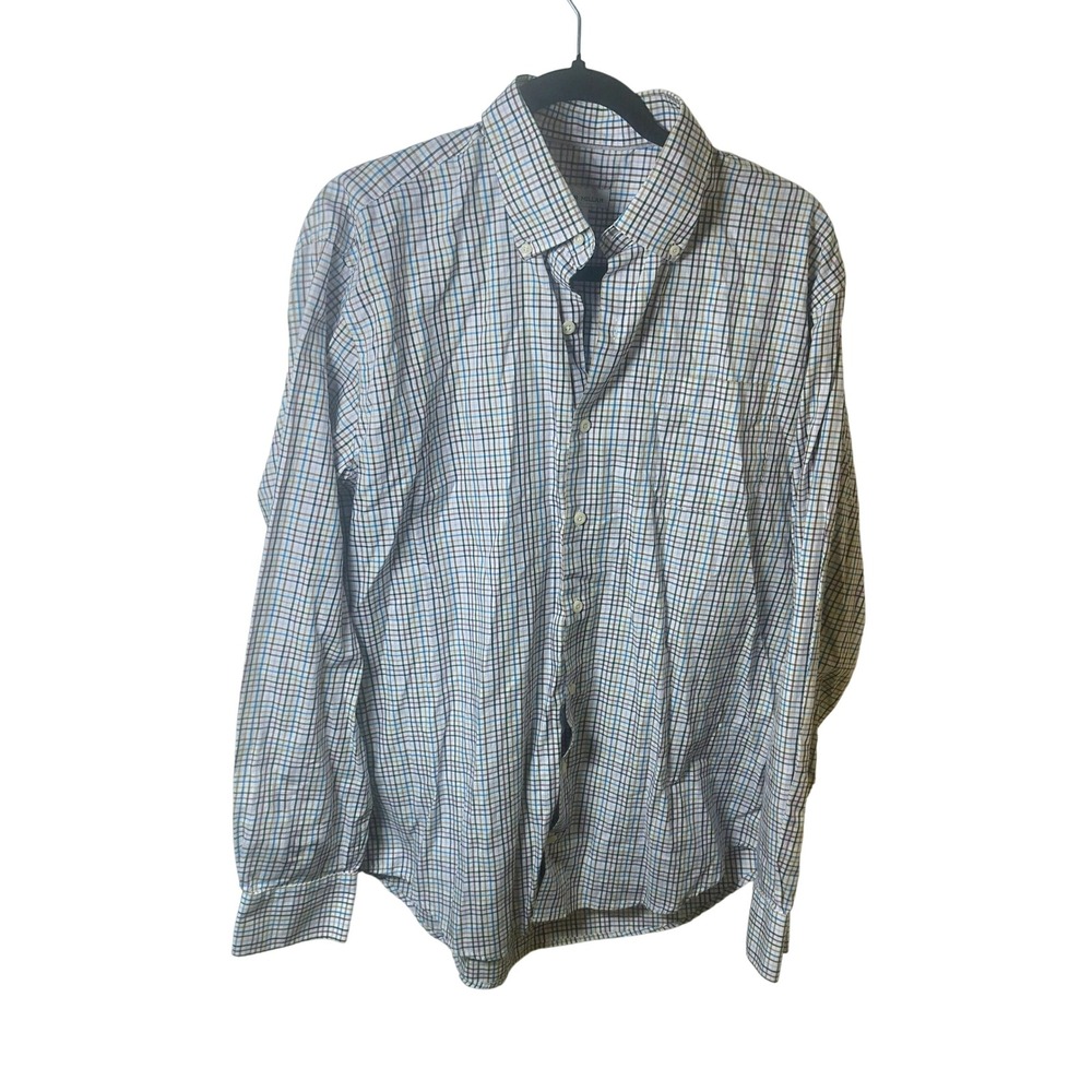 Peter Millar Mens Large Tattersall Check Button Down Shirt Blue Purple MF19W11